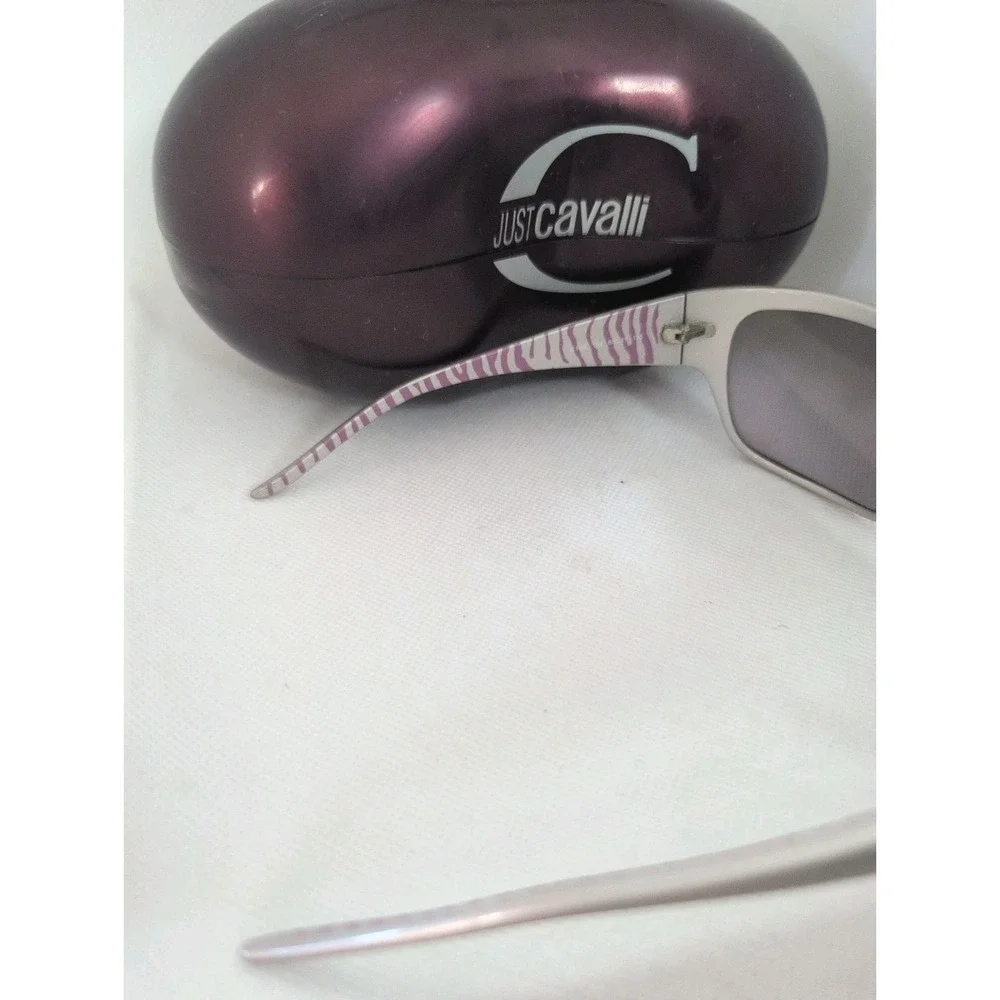 Just Cavalli JC16S Silver Purple Zebra Y2K Shield Wrap Sunglasses Italy 65mm